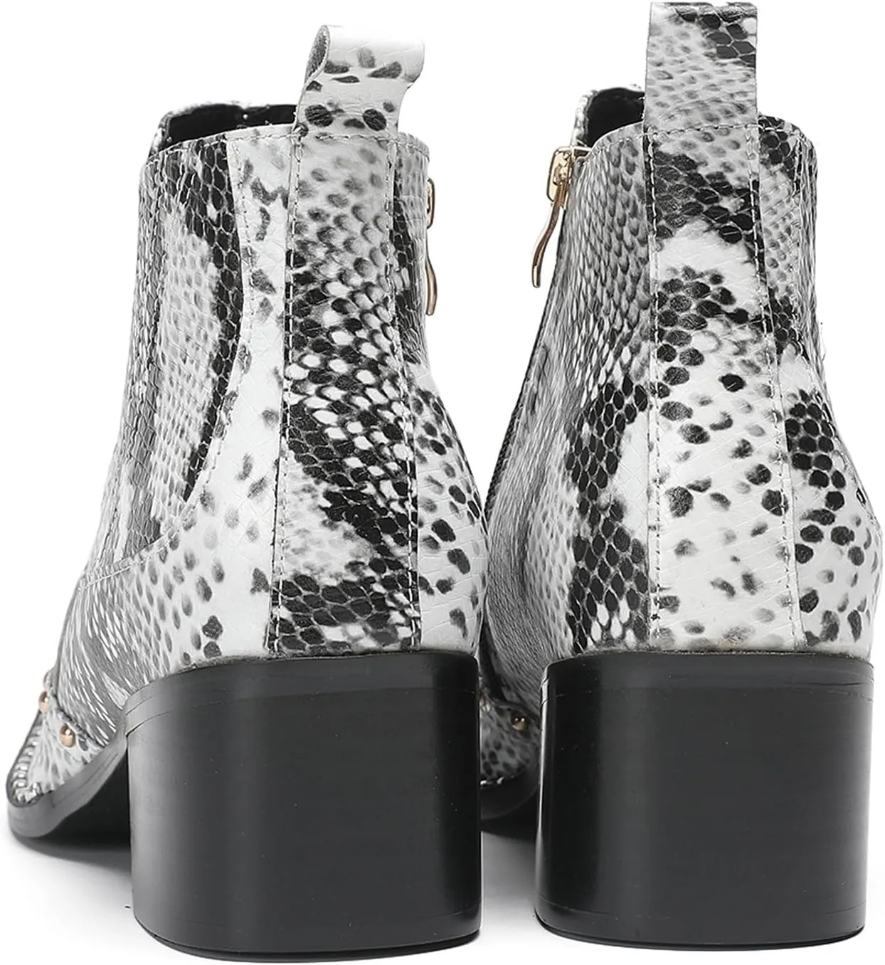 Santimon Men’s Snake-Print & Leather Chelsea Cowboy Boots – Metal Pointed Toe, Horsebit Buckle, Studded Zipper Ankle Western Boot, 2" Block Heel Fashion Rock & Rodeo Footwear