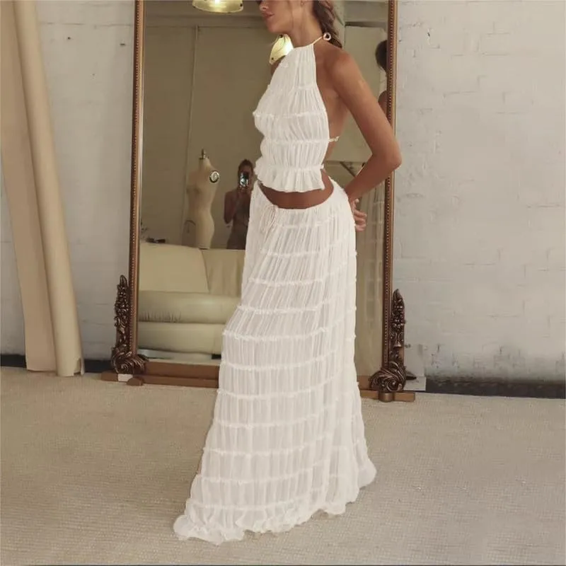 Sastianaen Women Sexy Mini Skirt Set Y2k Strapless Tube Top Bodycon Skirt 2 Piece Outfits Dress Solid Party Club Streetwear