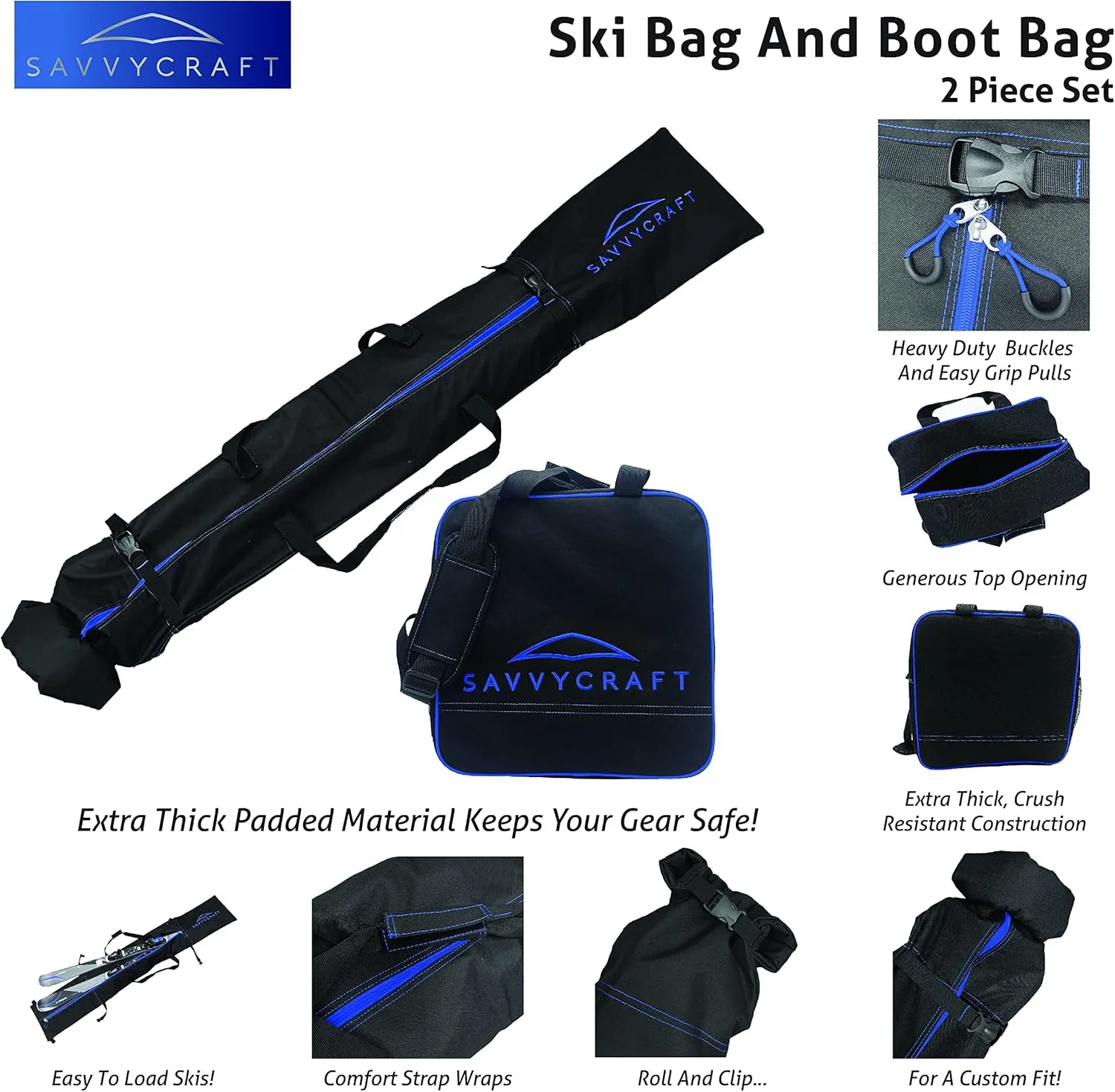 Savvycraft Padded Ski bag and Boot Bag Combo, Thick Padded Ski and Boot Bag 2-Piece Set for Protection and Easy Travel