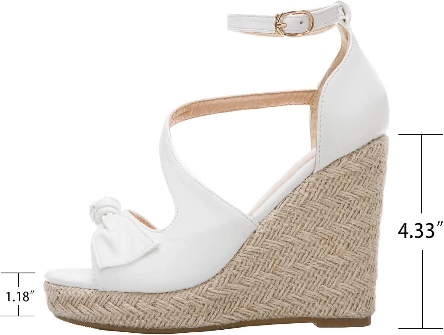 SHEMEE Women's Round Open Toe Espadrille Wedge Sandals Platform High Heel Ankle Strap Buckle Bow Sandalias Summer Shoes