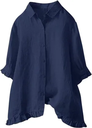 Shirts for Women 2025 Summer Cotton Dress Shirts Long Sleeve Oversized Solid Tunic Tops Casual Blouses with Pockets
