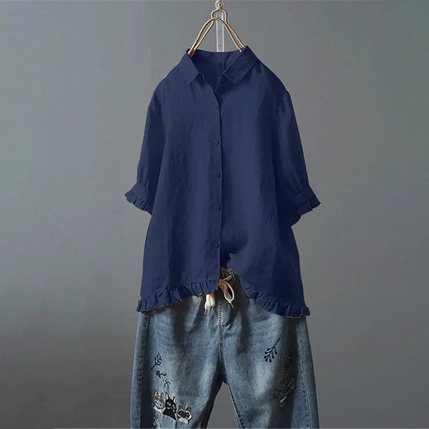 Shirts for Women 2025 Summer Cotton Dress Shirts Long Sleeve Oversized Solid Tunic Tops Casual Blouses with Pockets