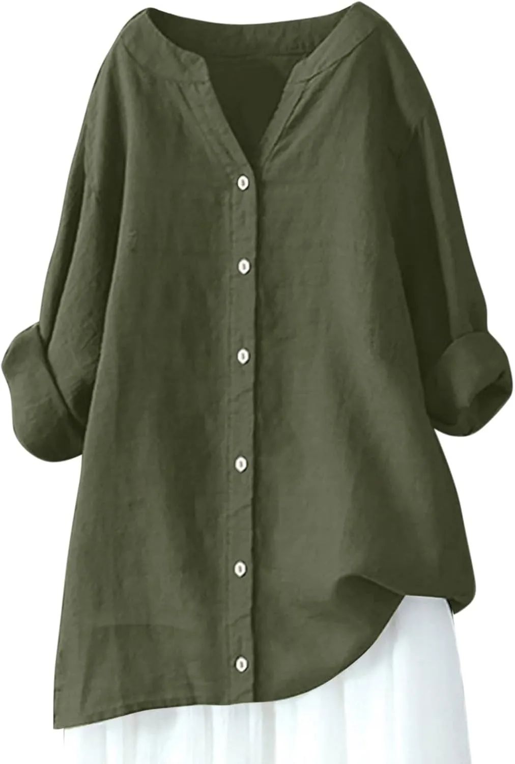 Shirts for Women 2025 Summer Trendy Rolled Cuffed Short Sleeve Blouse Ladies Casual V Neck Shirts Beach Cotton Tops