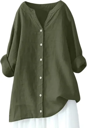 Shirts for Women 2025 Summer Trendy Rolled Cuffed Short Sleeve Blouse Ladies Casual V Neck Shirts Beach Cotton Tops