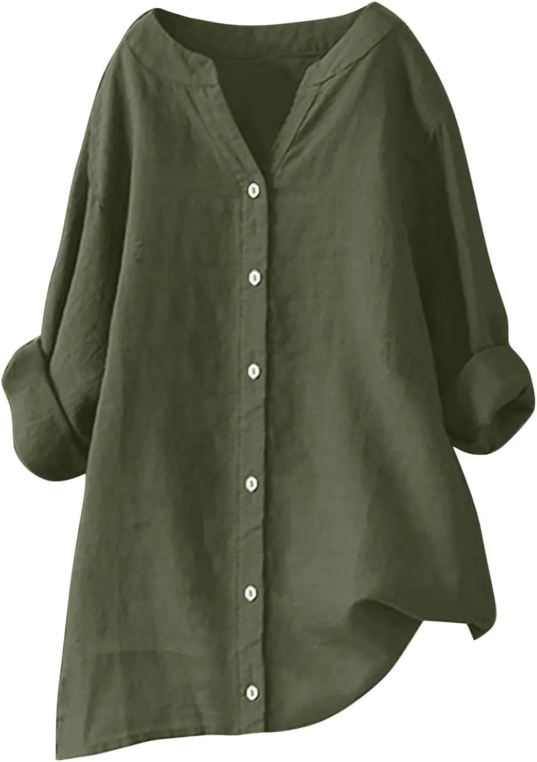 Shirts for Women 2025 Summer Trendy Rolled Cuffed Short Sleeve Blouse Ladies Casual V Neck Shirts Beach Cotton Tops