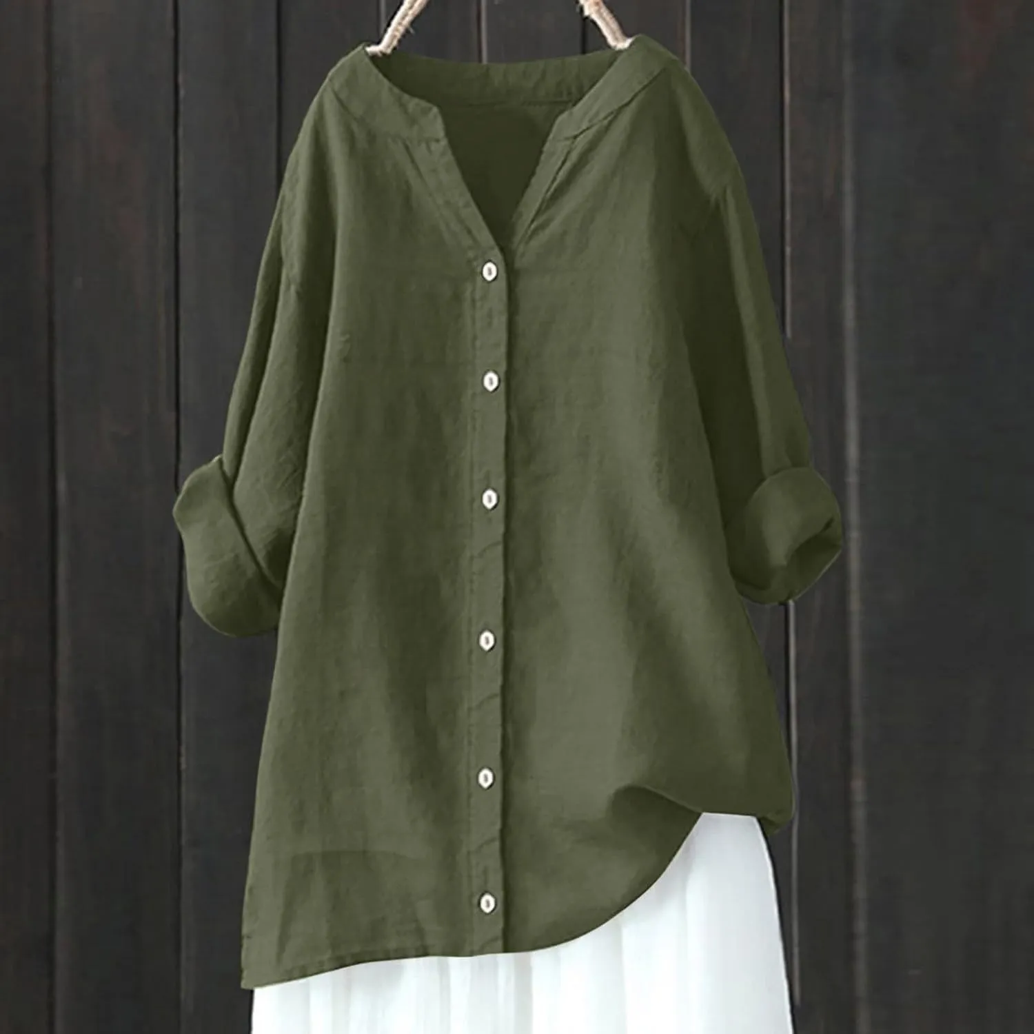 Shirts for Women 2025 Summer Trendy Rolled Cuffed Short Sleeve Blouse Ladies Casual V Neck Shirts Beach Cotton Tops