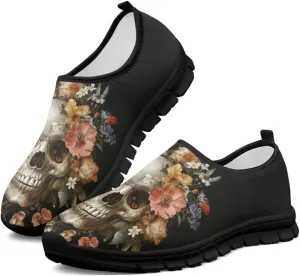 Skull Walking Shoes Casual Tennis Flat Work Loafer Wide Toe Driving Shoe Hiking Sneaker for Women