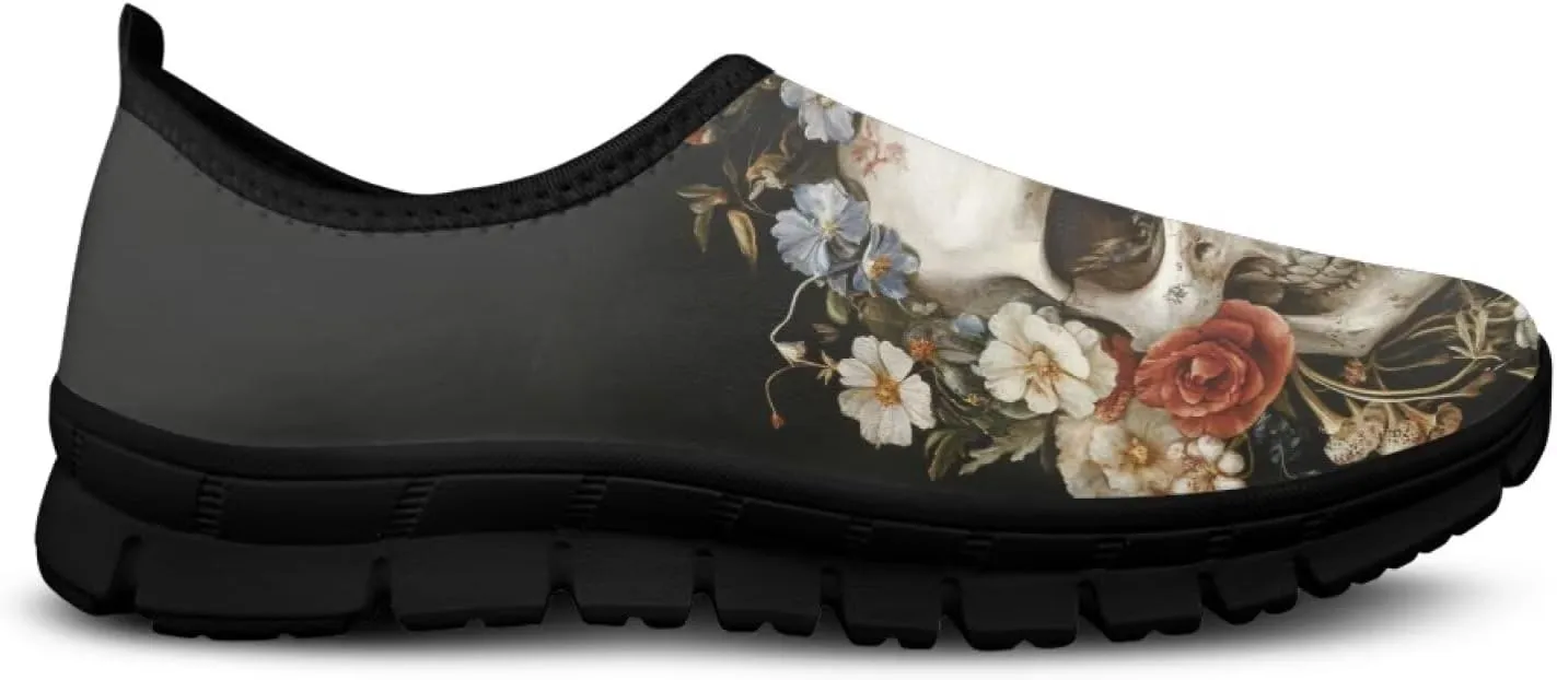 Skull Walking Shoes Casual Tennis Flat Work Loafer Wide Toe Driving Shoe Hiking Sneaker for Women