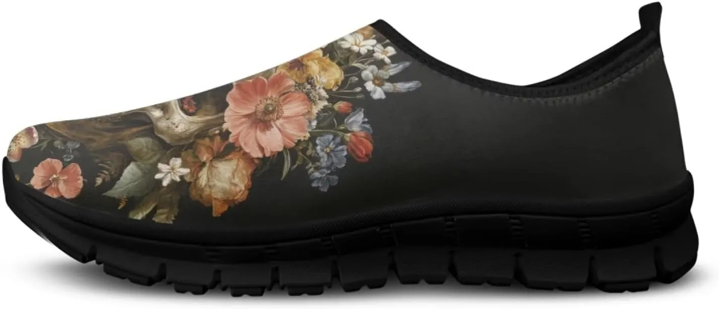 Skull Walking Shoes Casual Tennis Flat Work Loafer Wide Toe Driving Shoe Hiking Sneaker for Women