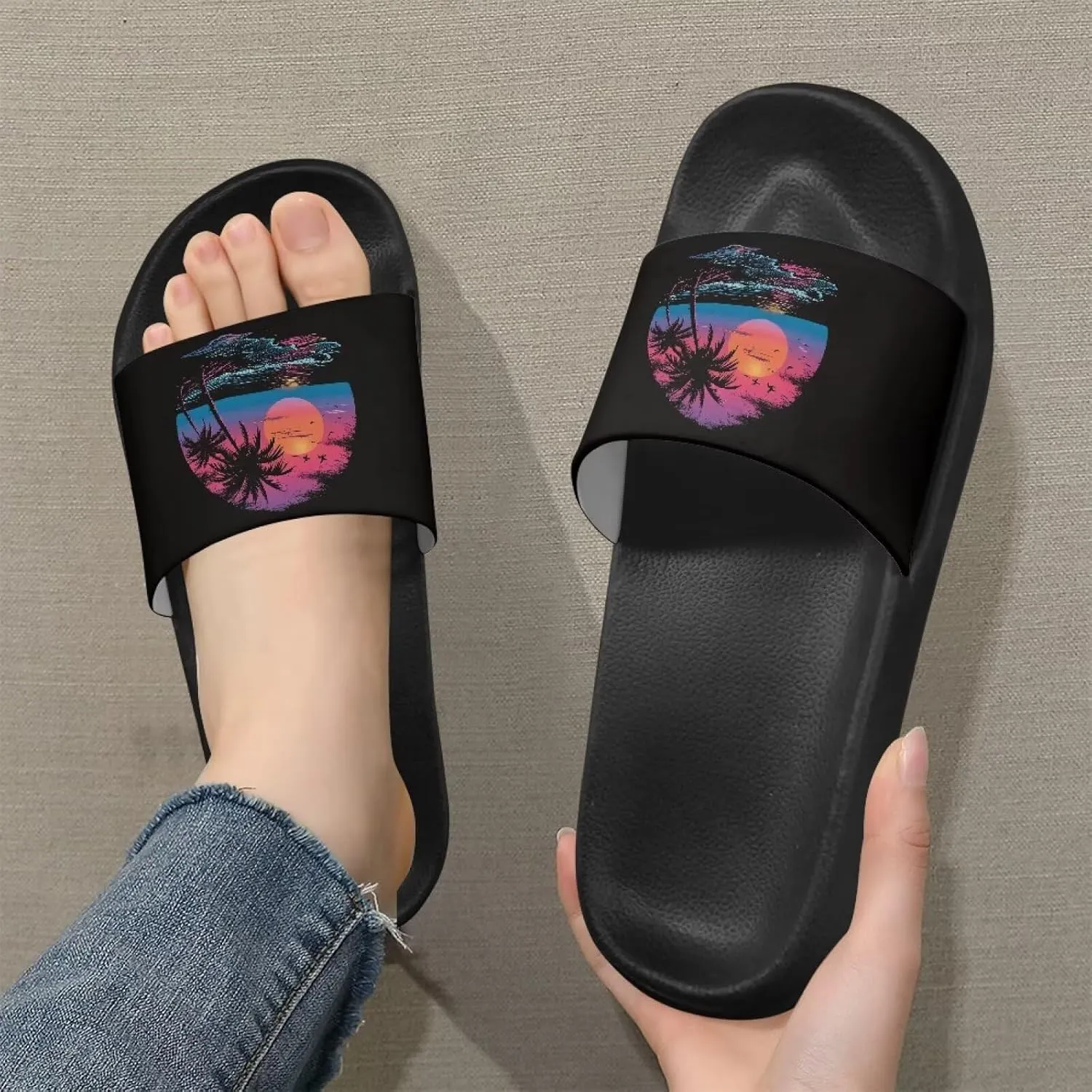 Slides & Slippers for Women & Men Casual Pool Sandals Open Toe Shower Shoes Summer Footwear Gift for Family Friends