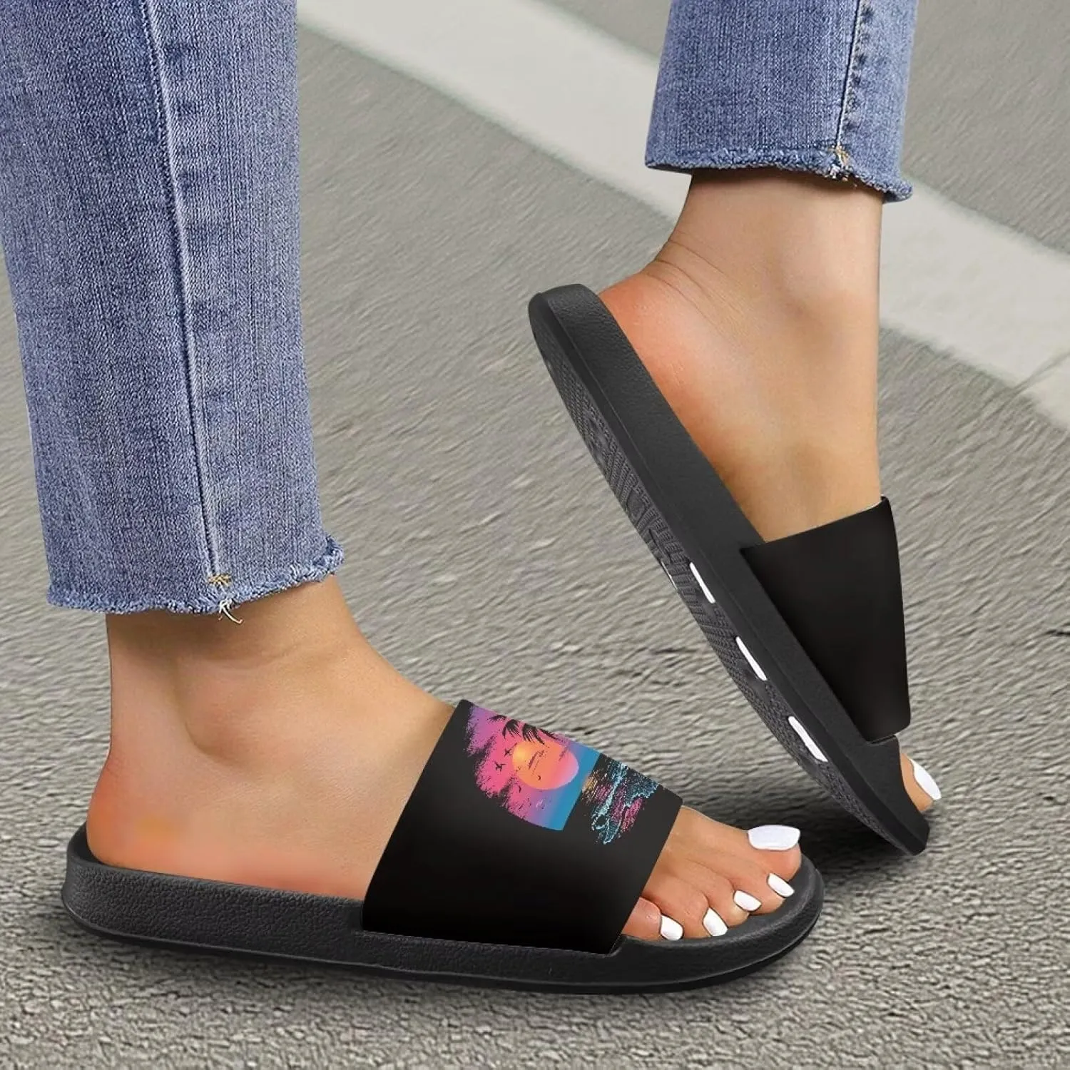 Slides & Slippers for Women & Men Casual Pool Sandals Open Toe Shower Shoes Summer Footwear Gift for Family Friends