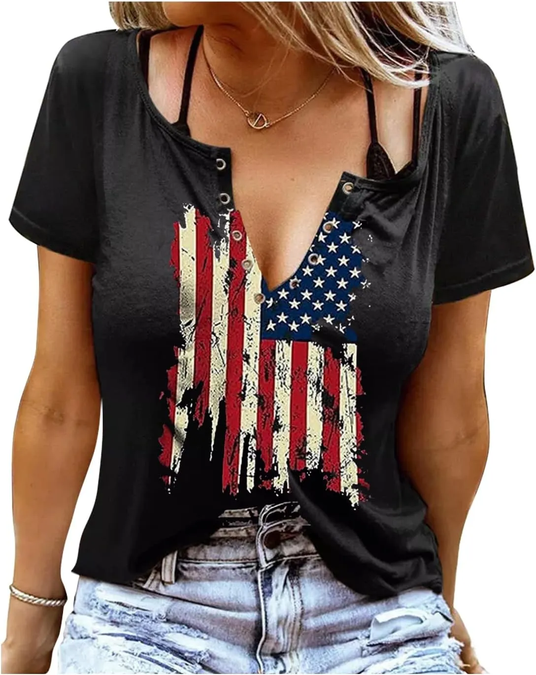 Smooth As Tennessee Whiskey Sweet As Strawberry Wine Country Music Tee Shirt for Women Summer Ring Hole V Neck T Shirts