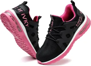 Steel Toe Shoes for Women Lightweight Air Cushion Breathable Work Shoes Comfortable Puncture Proof Slip Resistant Safety Shoes Indestructible Composite Toe Sneakers Industrial Footwear