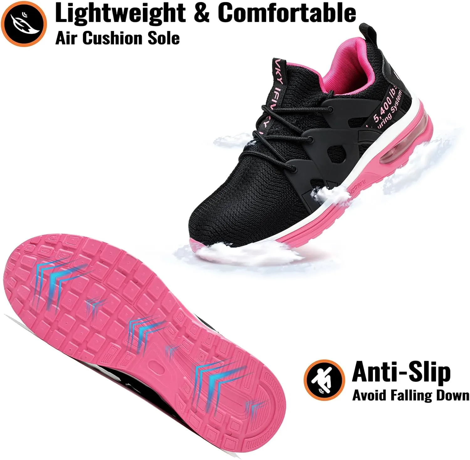Steel Toe Shoes for Women Lightweight Air Cushion Breathable Work Shoes Comfortable Puncture Proof Slip Resistant Safety Shoes Indestructible Composite Toe Sneakers Industrial Footwear