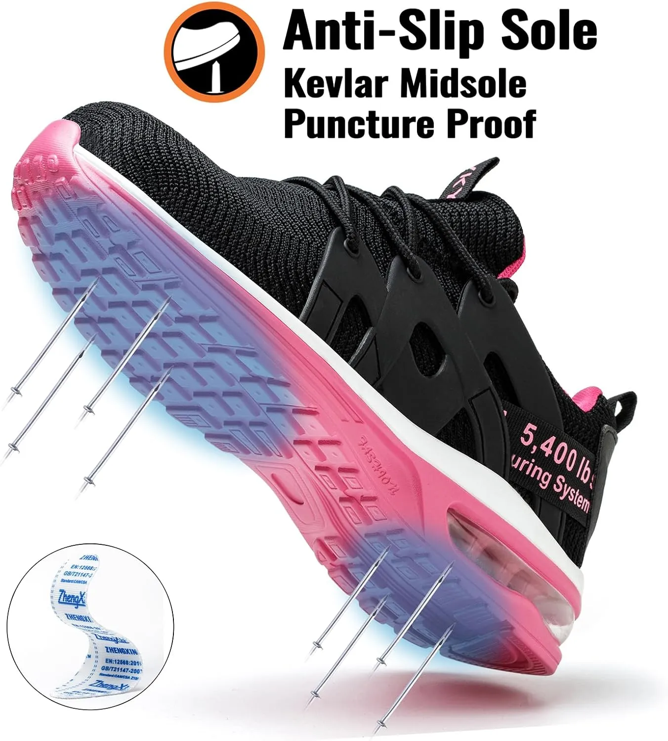 Steel Toe Shoes for Women Lightweight Air Cushion Breathable Work Shoes Comfortable Puncture Proof Slip Resistant Safety Shoes Indestructible Composite Toe Sneakers Industrial Footwear