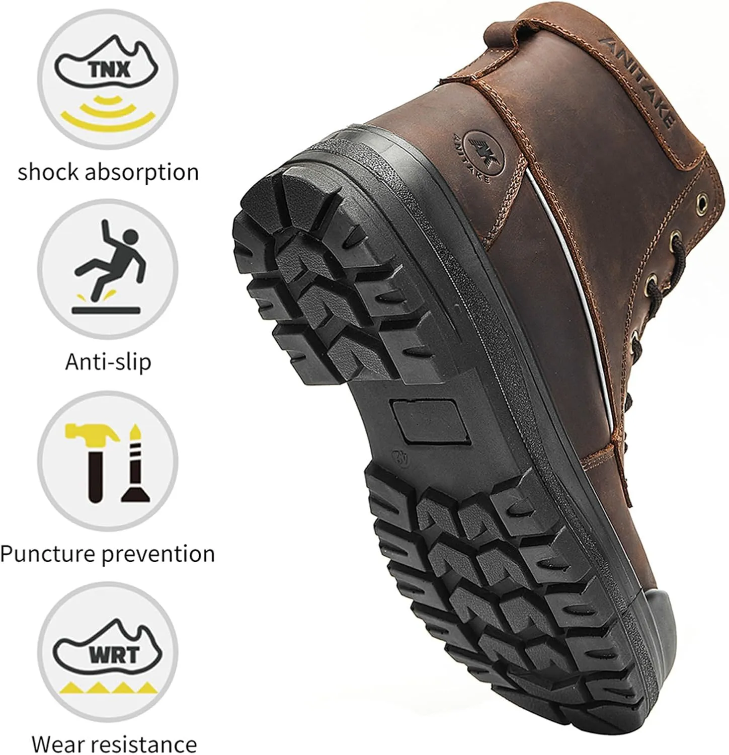 Steel Toe Work Boots for Men,6 inch, Full Grain Leather, electrical insulation, Non-Slip, Impact Resistance, Breathable & Comfortable Safety Boots