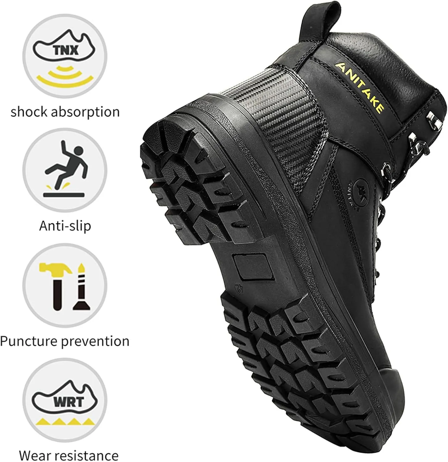 Steel Toe Work Boots for Men,6 inch, Full Grain Leather, electrical insulation, Non-Slip, Impact Resistance, Breathable & Comfortable Safety Boots