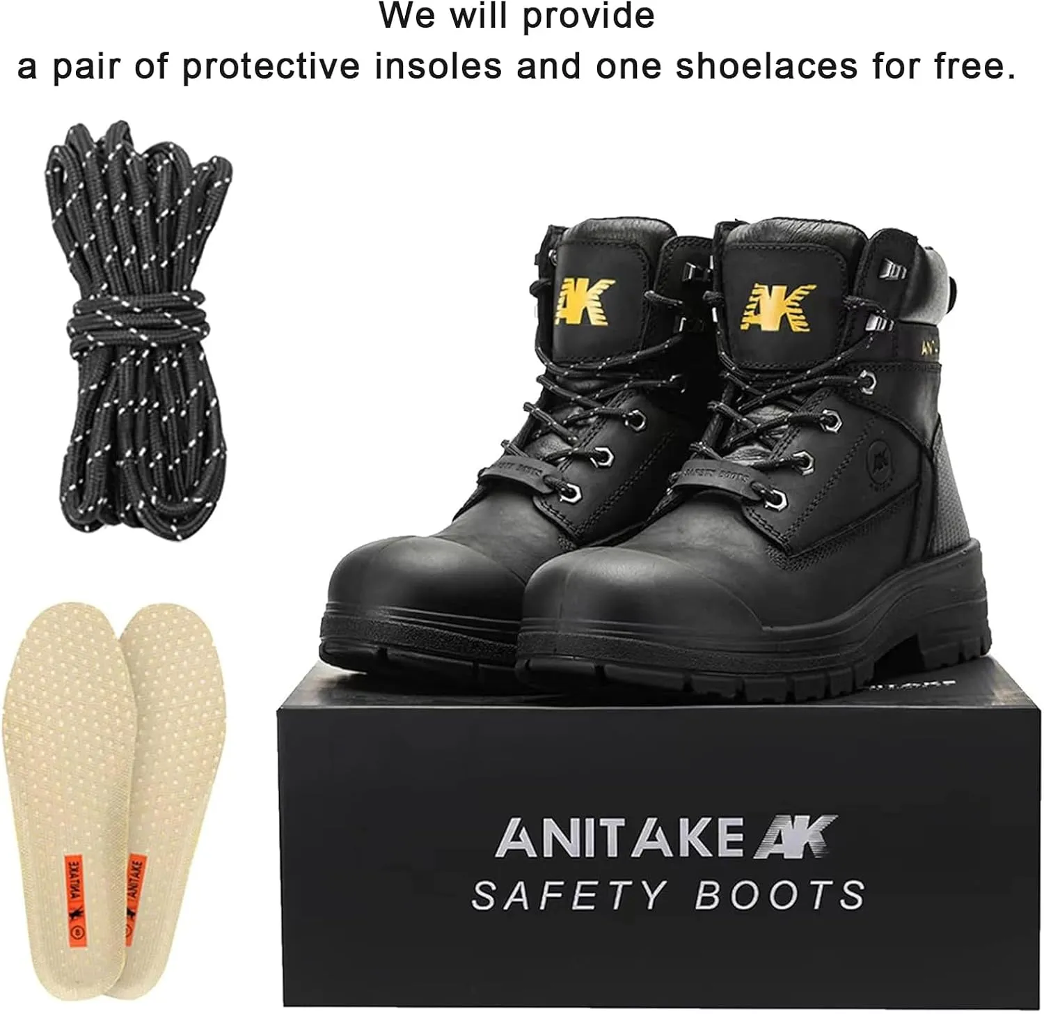Steel Toe Work Boots for Men,6 inch, Full Grain Leather, electrical insulation, Non-Slip, Impact Resistance, Breathable & Comfortable Safety Boots