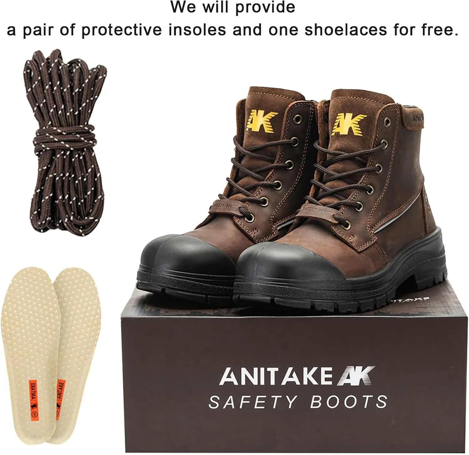 Steel Toe Work Boots for Men,6 inch, Full Grain Leather, electrical insulation, Non-Slip, Impact Resistance, Breathable & Comfortable Safety Boots