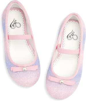 Stelle Girls Glitter Dress Shoes Flower Wedding Mary Jane Ballet Flats with Strap Toddler/Little/Big Kids