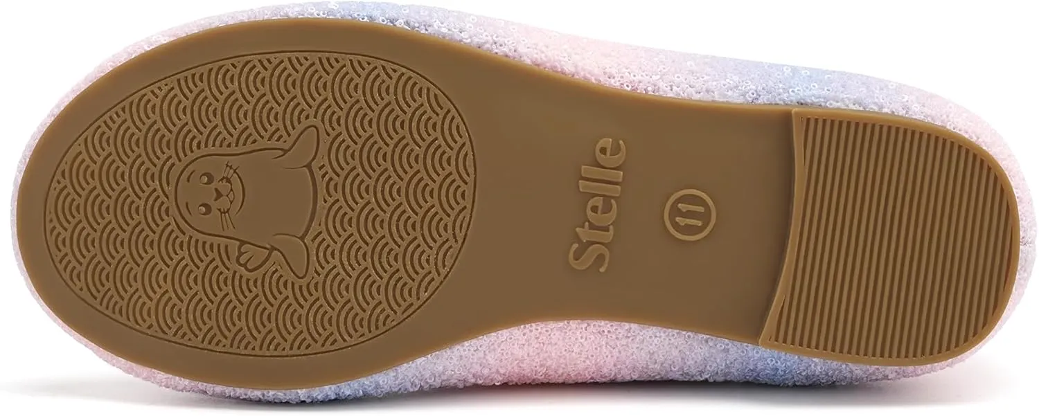 Stelle Girls Glitter Dress Shoes Flower Wedding Mary Jane Ballet Flats with Strap Toddler/Little/Big Kids