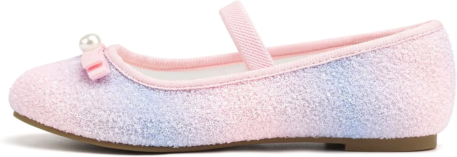Stelle Girls Glitter Dress Shoes Flower Wedding Mary Jane Ballet Flats with Strap Toddler/Little/Big Kids