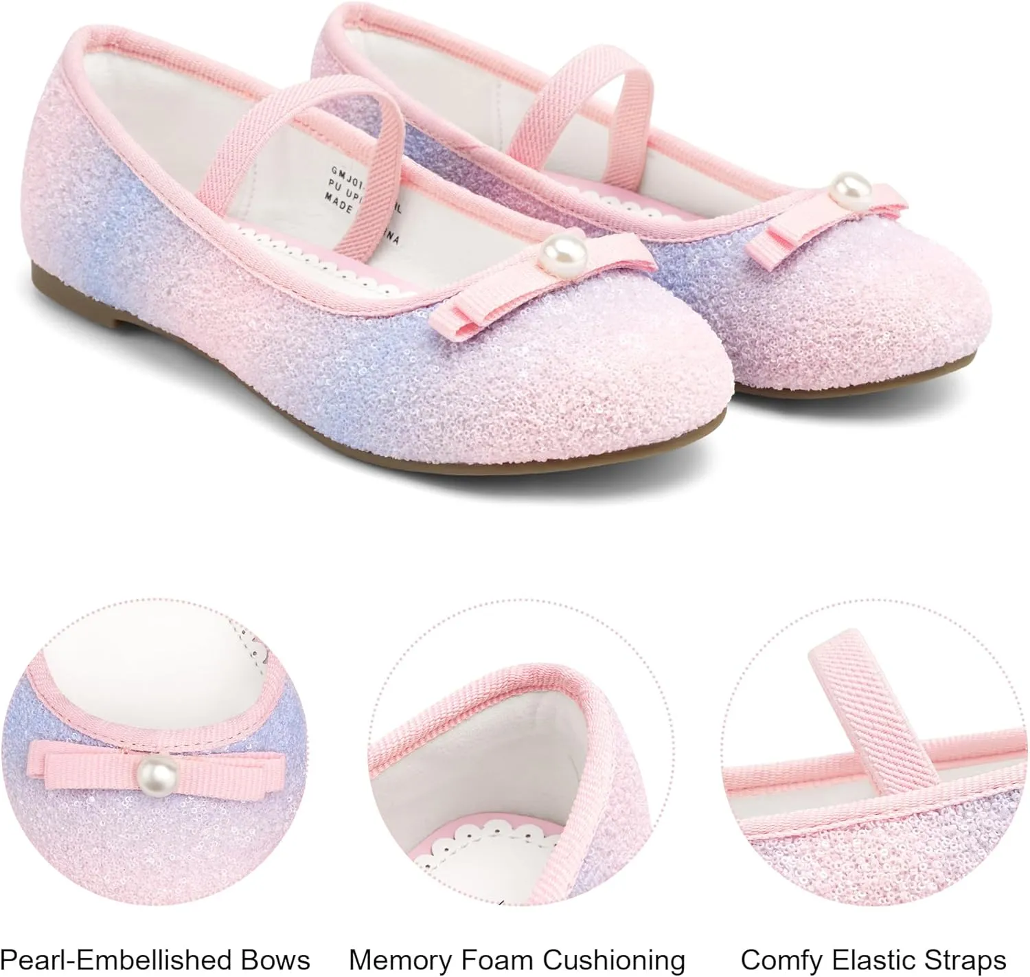 Stelle Girls Glitter Dress Shoes Flower Wedding Mary Jane Ballet Flats with Strap Toddler/Little/Big Kids
