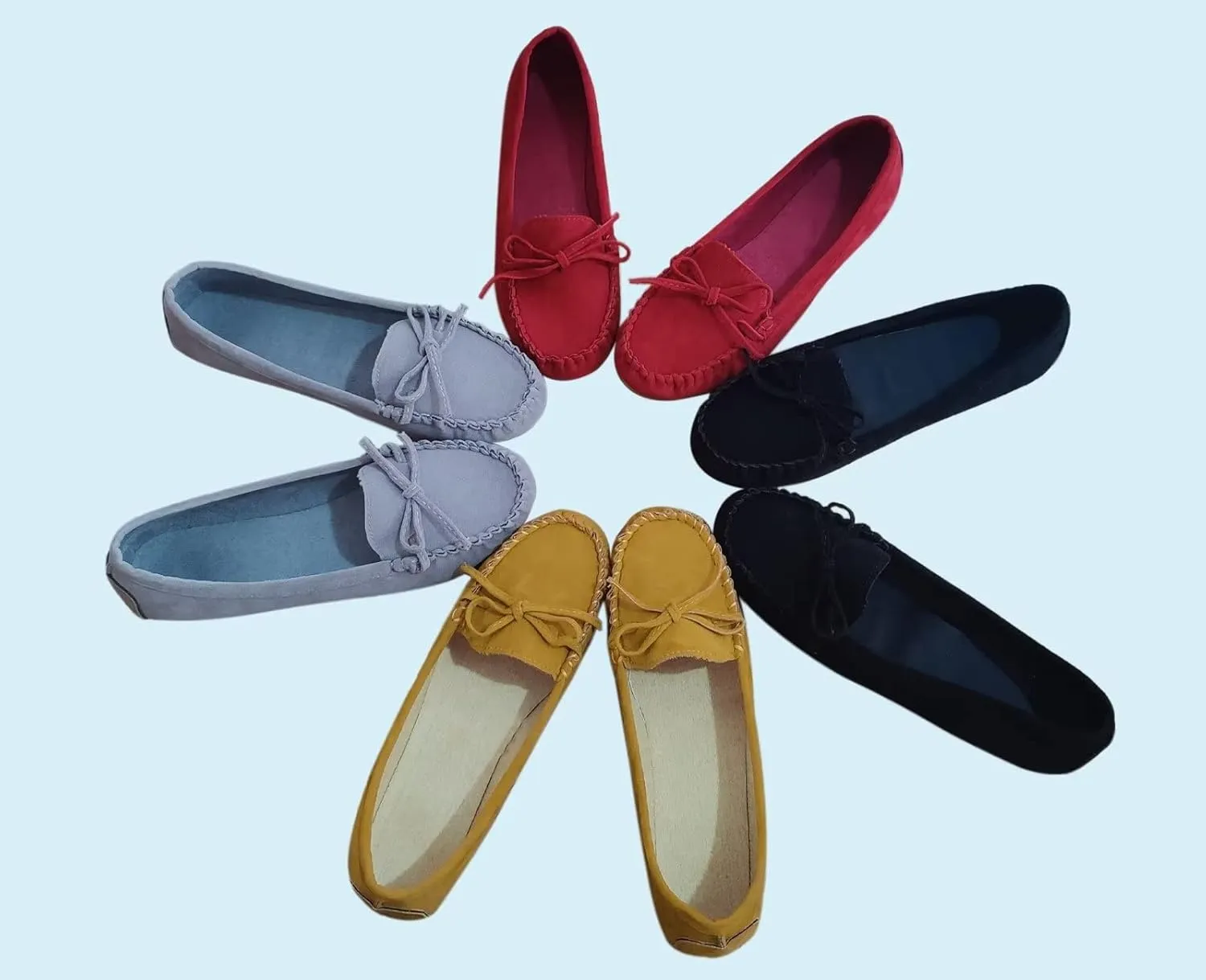 Sunporx Moccasin Shoes for Women Casual Bowknot Penny Loafers Womens Moccasin Slippers Driving Moccasins Shoes Suede Slip on Flat Shoes
