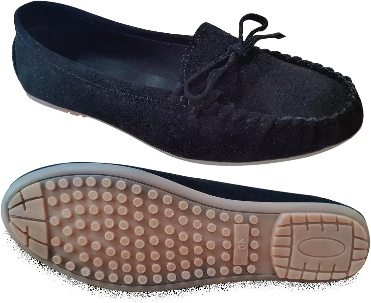 Sunporx Moccasin Shoes for Women Casual Bowknot Penny Loafers Womens Moccasin Slippers Driving Moccasins Shoes Suede Slip on Flat Shoes