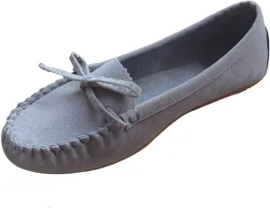 Sunporx Moccasin Shoes for Women Casual Bowknot Penny Loafers Womens Moccasin Slippers Driving Moccasins Shoes Suede Slip on Flat Shoes