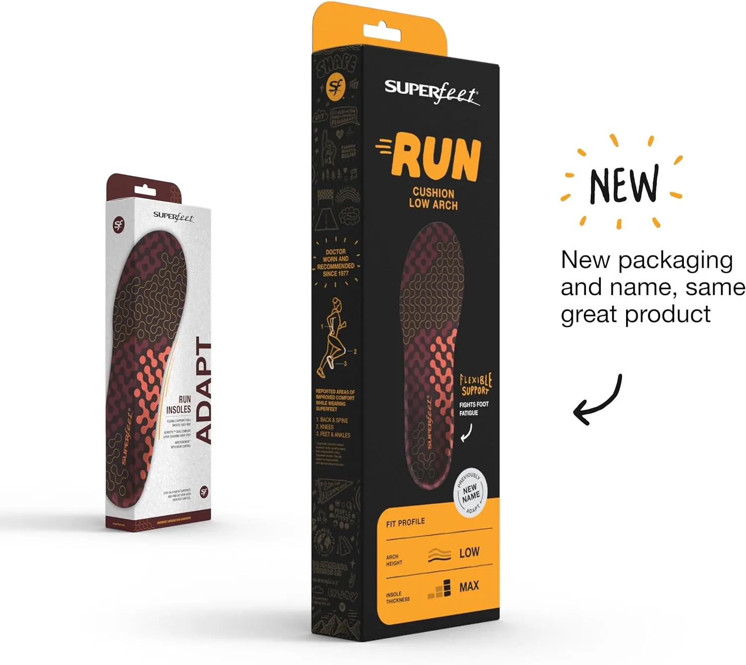 Superfeet Run Cushion Low Arch Insoles - Low Arch Support - Trim-to-Fit Inserts for Running Shoes - Professional Grade - 11.5-13 Men / 12.5-14 Women