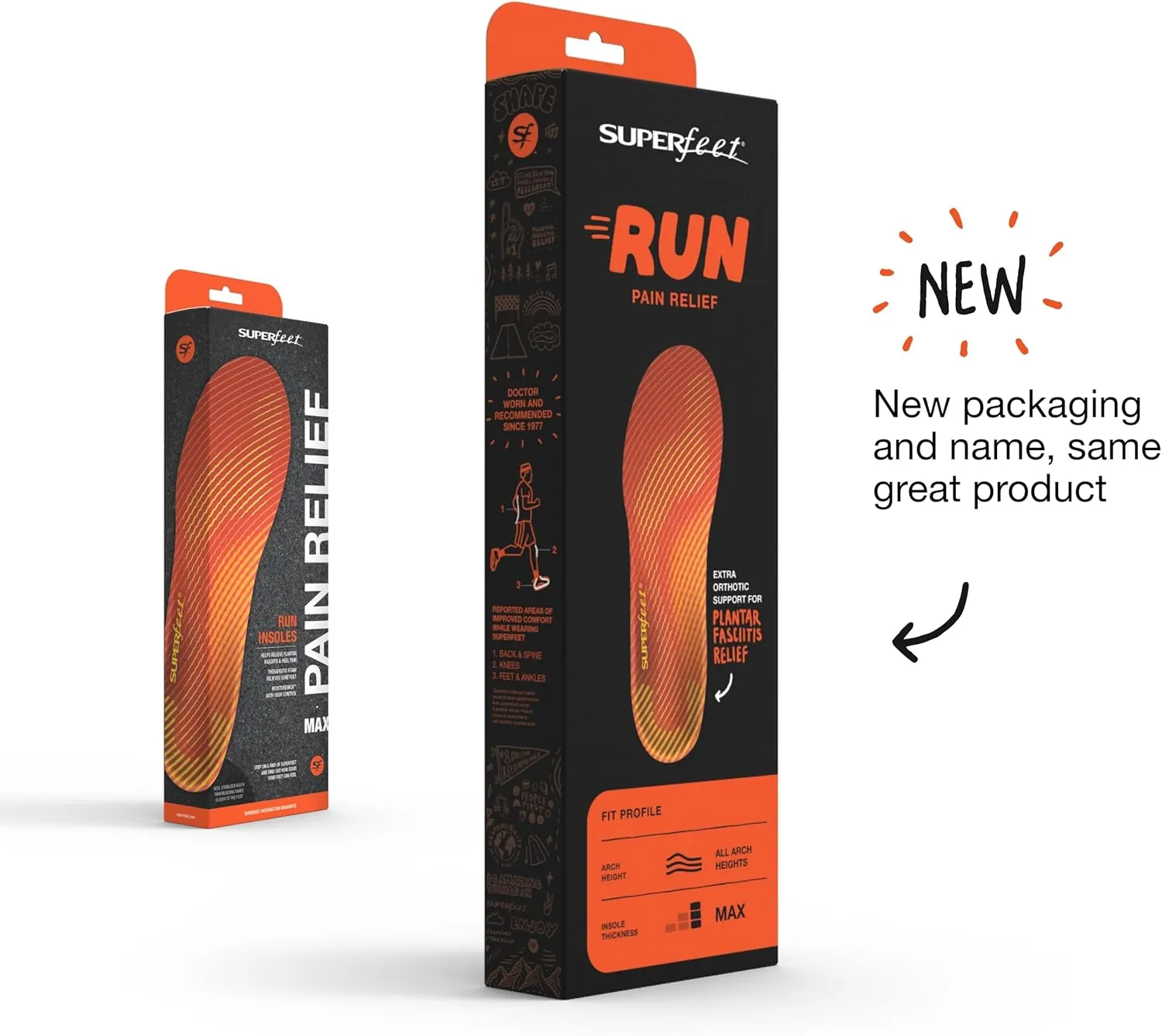 Superfeet Run Pain Relief Insoles - Trim-To-Fit Foam & Carbon Fiber Shoe Inserts - High Arch Support for Plantar Fasciitis - Professional Grade