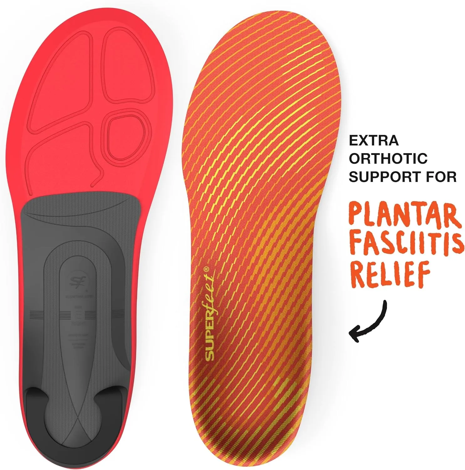 Superfeet Run Pain Relief Insoles - Trim-To-Fit Foam & Carbon Fiber Shoe Inserts - High Arch Support for Plantar Fasciitis - Professional Grade