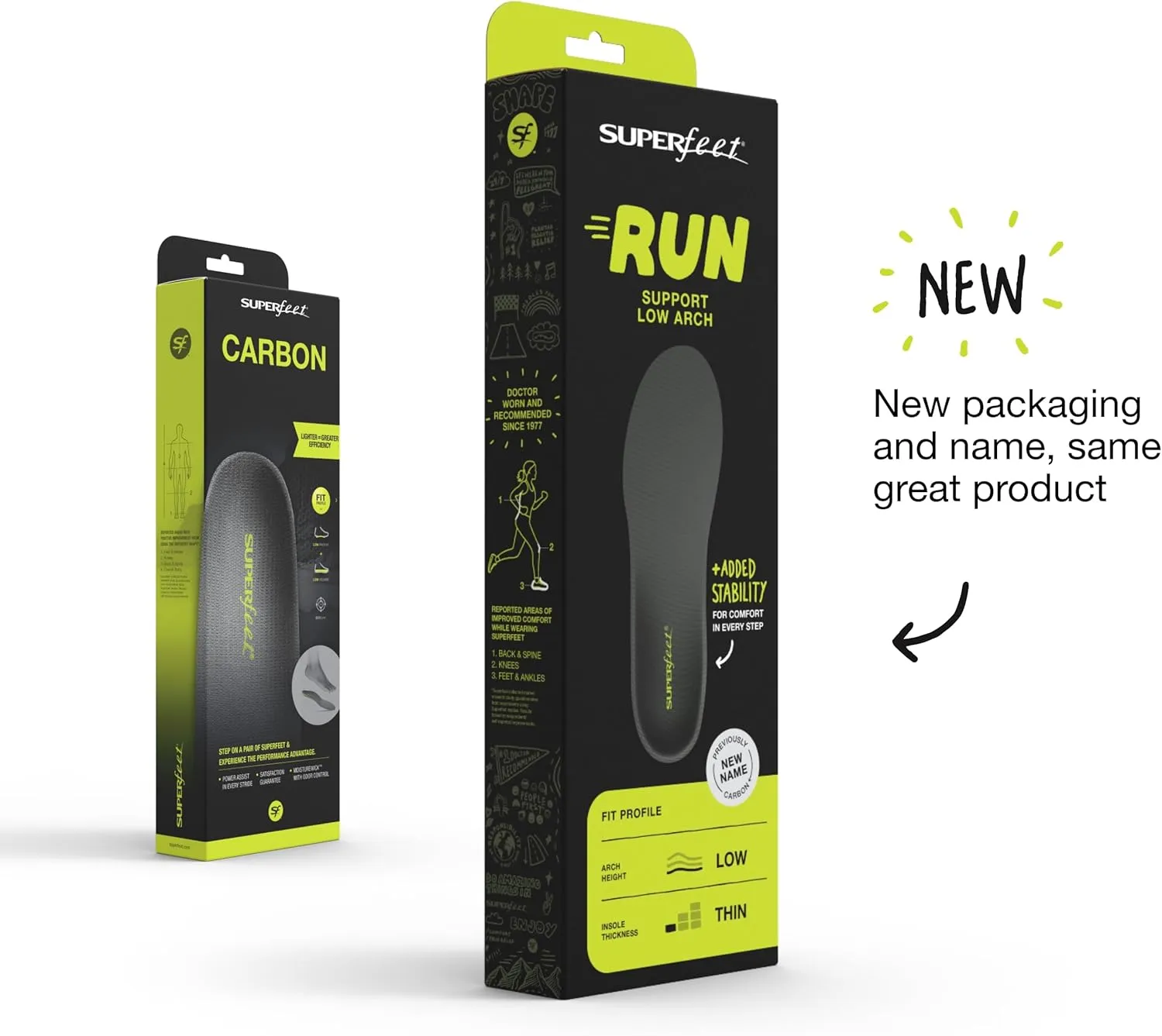 Superfeet Run Support Low Arch (Carbon) - 7.5-9 Men / 8.5-10 Women