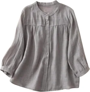 Swimsuit Coverup for Women 2025 Cotton Linen V Neck Button Down Shirt Roll up Sleeve Casual Collared Work Blouse Top
