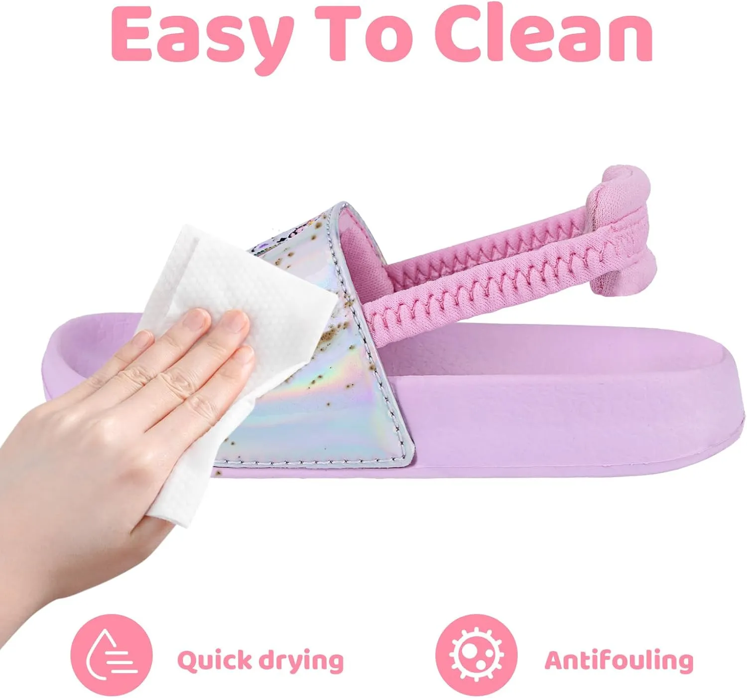 Toddler Boys Girls Slides Sandals with Elastic Strap Non-Slip Flip Flop Lightweight Little Kids Shower Slippers Beach Pool Shoes