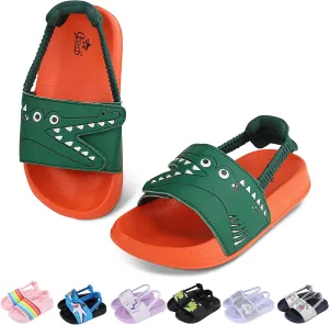 Toddler Boys Girls Slides Sandals with Elastic Strap Non-Slip Flip Flop Lightweight Little Kids Shower Slippers Beach Pool Shoes