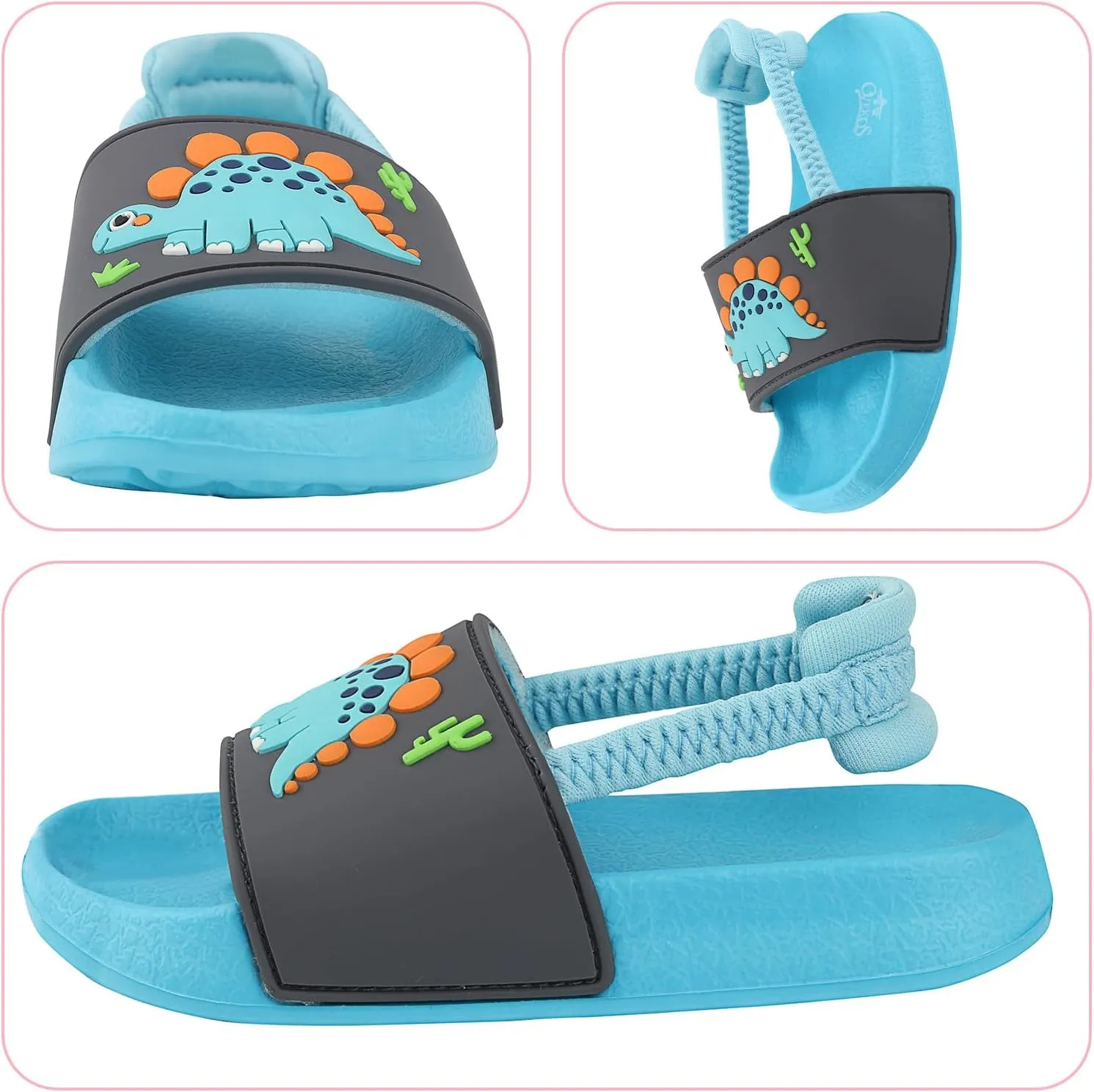 Toddler Boys Girls Slides Sandals with Elastic Strap Non-Slip Flip Flop Lightweight Little Kids Shower Slippers Beach Pool Shoes