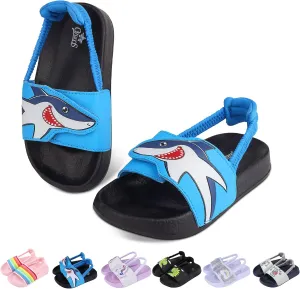 Toddler Boys Girls Slides Sandals with Elastic Strap Non-Slip Flip Flop Lightweight Little Kids Shower Slippers Beach Pool Shoes