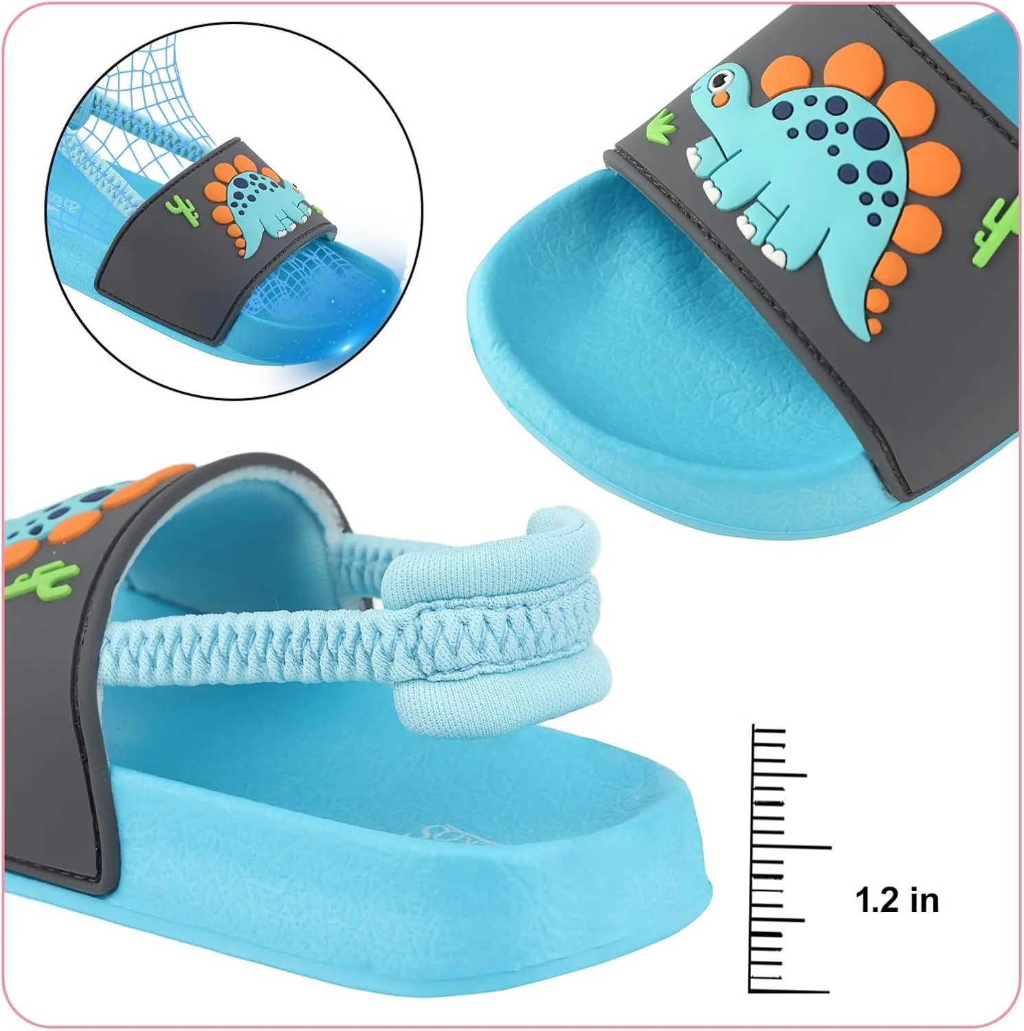 Toddler Boys Girls Slides Sandals with Elastic Strap Non-Slip Flip Flop Lightweight Little Kids Shower Slippers Beach Pool Shoes