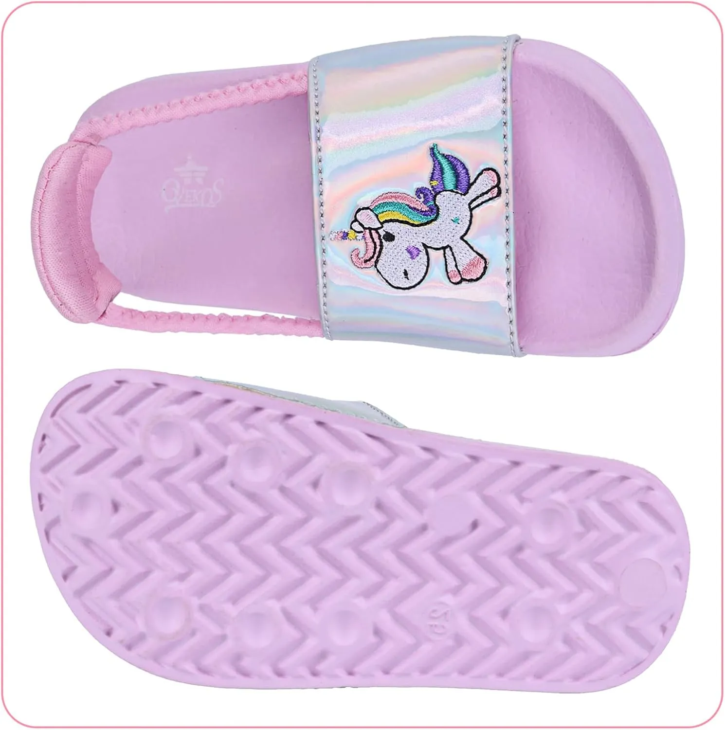 Toddler Boys Girls Slides Sandals with Elastic Strap Non-Slip Flip Flop Lightweight Little Kids Shower Slippers Beach Pool Shoes
