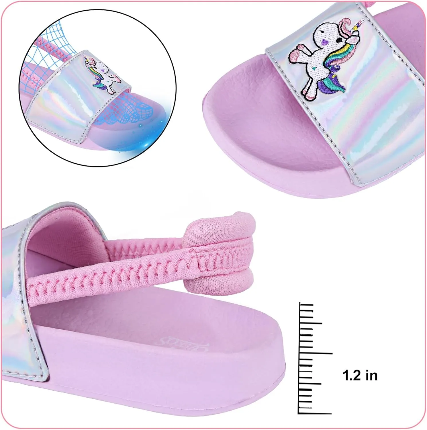 Toddler Boys Girls Slides Sandals with Elastic Strap Non-Slip Flip Flop Lightweight Little Kids Shower Slippers Beach Pool Shoes