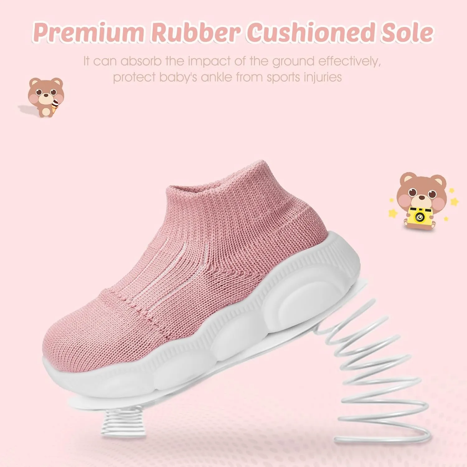Toddler First Walking Safer Non-Slip Lightweight Wide Tennis Shoes Baby Slip on Breathable Sock Sneakers Infant Mesh Knitted Elastic Soft Sole Indoor Shoes 1-4 Years Boy Girls Outdoor Walkers Shoes
