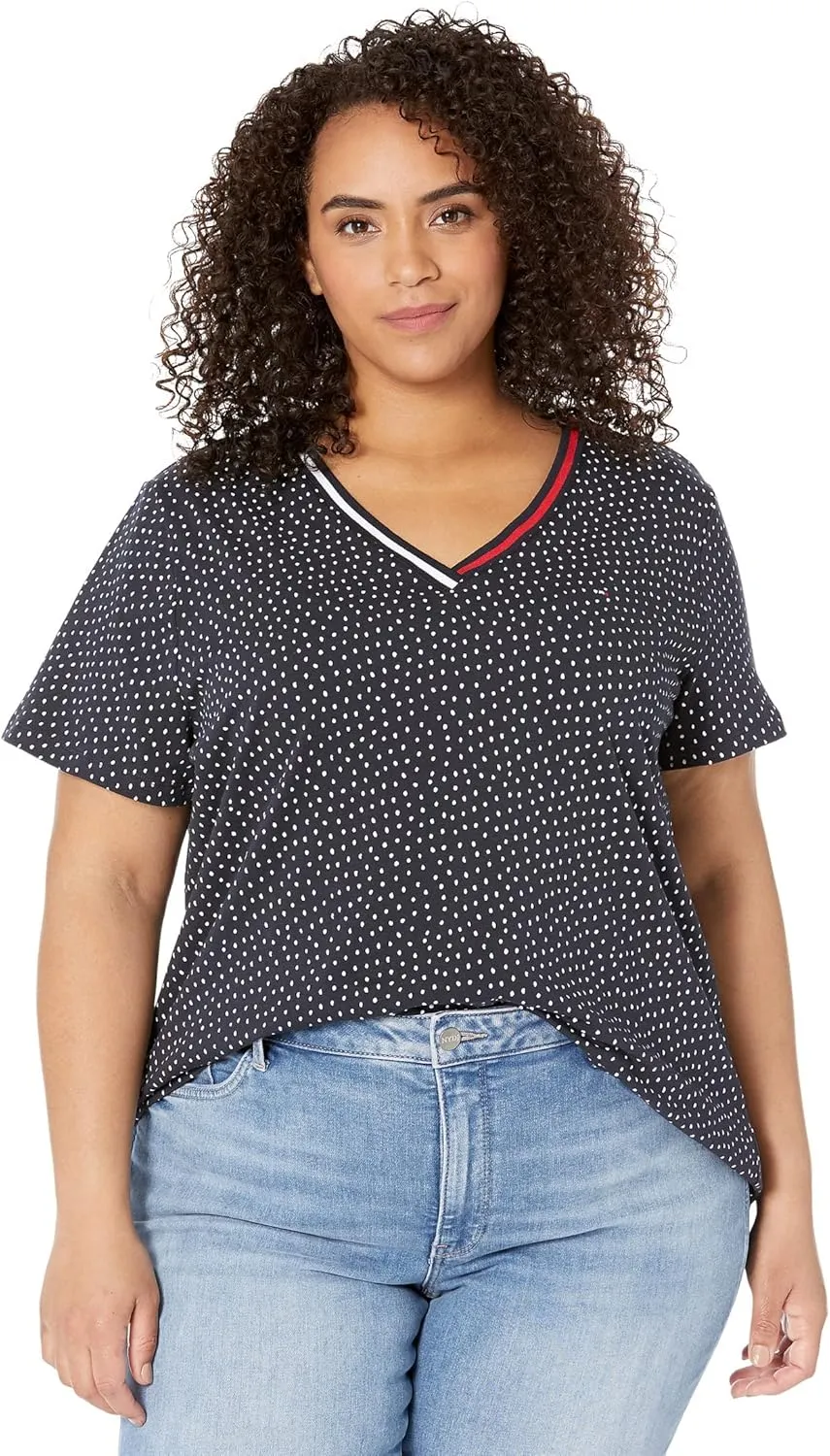 Tommy Hilfiger Women's Short Sleeve V-neck T-shirt (Standard and Plus Size)