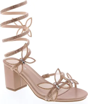TOP Moda Diamond-29 Women's Butterfly Spiral Coil Wrap Dressy Block Heel Sandal, Non-slip sole, Rhinestone High Heel Sandals, For Wedding, Party, Prom, Evening Wear