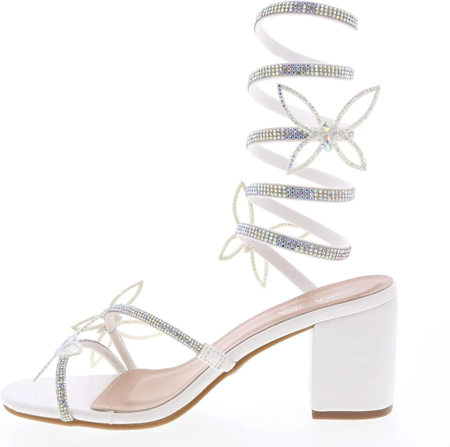 TOP Moda Diamond-29 Women's Butterfly Spiral Coil Wrap Dressy Block Heel Sandal, Non-slip sole, Rhinestone High Heel Sandals, For Wedding, Party, Prom, Evening Wear