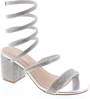 TOP Moda Women Rhinestone Coil Spiral Ankle Strap Block Heels Sandals