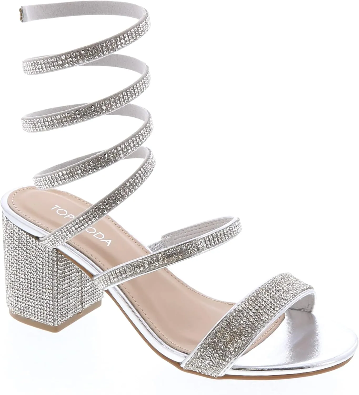 TOP Moda Women Rhinestone Coil Spiral Ankle Strap Block Heels Sandals