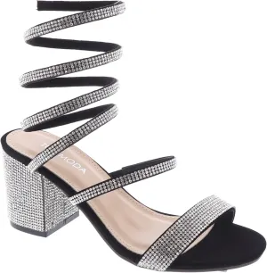 TOP Moda Women Rhinestone Coil Spiral Ankle Strap Block Heels Sandals