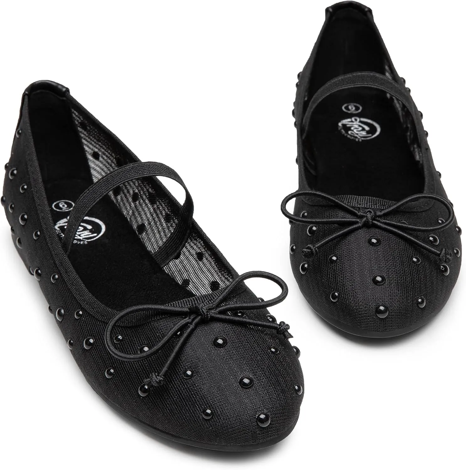 Trary Ballet Flats for Women Closed Round Toe Mary Jane Shoes Women Cute Bowknot Non-Slip Dressy Shoes Elastic Strap Comfortable Women's Flats for All-Year Daily Work Causal